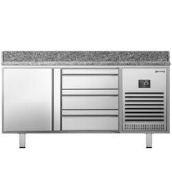 Stół chłodniczy do pizzy PREMIUM PLUS - 1490x700mm - z blatem granitowym - 1‑drzwiowy, 3 szuflady
