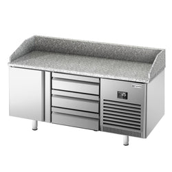 Stół chłodniczy do pizzy PREMIUM PLUS - 1490x700mm - z blatem granitowym - 1‑drzwiowy, 3 szuflady