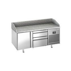 Stół chłodniczy do pizzy PREMIUM PLUS - 1490x700mm - z blatem granitowym - 1‑drzwiowy, 2 szuflady
