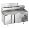Stół chłodniczy do pizzy Premium PLUS – 1490 x 700 mm – z 2 drzwiami – z witryną nadstawną chłodniczą na 6x GN 1/4 z pokrywą ze stali nierdzewnej