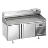 Stół chłodniczy do pizzy Premium PLUS – 1490 x 700 mm – z 2 drzwiami – z witryną nadstawną chłodniczą na 6x GN 1/4 z pokrywą ze stali nierdzewnej
