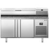Stół chłodniczy do pizzy Premium PLUS – 1490 x 700 mm – z 2 drzwiami – z witryną nadstawną chłodniczą na 6x GN 1/4 z pokrywą ze stali nierdzewnej