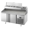 Stół chłodniczy do pizzy Premium PLUS – 1490 x 700 mm – z 2 drzwiami – z witryną nadstawną chłodniczą na 6x GN 1/4 z pokrywą ze stali nierdzewnej