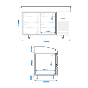 Stół chłodniczy do pizzy PREMIUM PLUS - 1490x700 mm - z 4 szufladami - Prime Gastro
