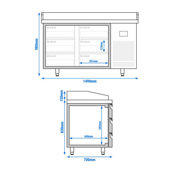 Stół chłodniczy do pizzy PREMIUM PLUS - 1490x700 mm - z 6 szufladami - Prime Gastro