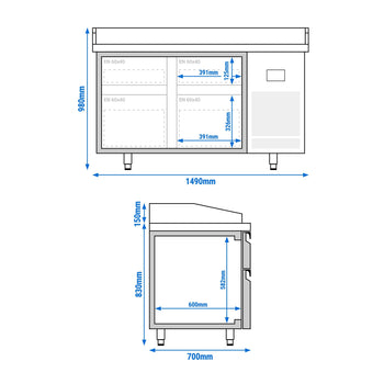 Stół chłodniczy do pizzy PREMIUM PLUS - 1490x700 mm - z 4 szufladami - Prime Gastro
