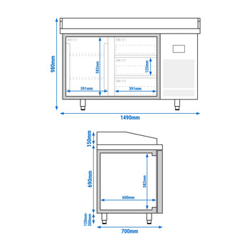 Stół chłodniczy do pizzy PREMIUM PLUS - 1490x700 mm - z 1 drzwiami & 3 szufladami - Prime Gastro