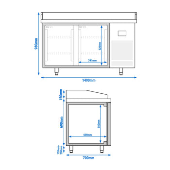 Stół chłodniczy do pizzy PREMIUM PLUS - 1490x700 mm - z 2 drzwiami - Prime Gastro