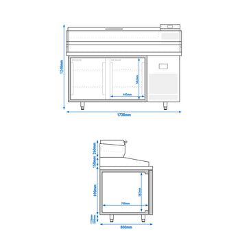 Stół chłodniczy do pizzy PREMIUM PLUS - 1783x800mm - z 2 drzwiami - włącznie z witryną chłodniczą nadstawną - 7x GN 1/4 - Prime Gastro
