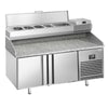 Stół chłodniczy do pizzy Premium PLUS – 1738 x 800 mm – z 2 drzwiami – z witryną nadstawną chłodniczą na 6x GN 1/3 z pokrywą ze stali nierdzewnej