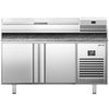 Stół chłodniczy do pizzy Premium PLUS – 1738 x 800 mm – z 2 drzwiami – z witryną nadstawną chłodniczą na 6x GN 1/3 z pokrywą ze stali nierdzewnej
