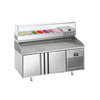Commercial Pizza Prep Counter - Granite Top PREMIUM PLUS - 1738x800mm - with 2 doors - incl. refrigerated topping unit with glass sneeze guard - 7x GN 1/4