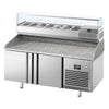 Commercial Pizza Prep Counter - Granite Top PREMIUM PLUS - 1738x800mm - with 2 doors - incl. refrigerated topping unit with glass sneeze guard - 7x GN 1/4