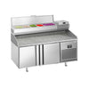 Stół chłodniczy do pizzy Premium PLUS – 1738 x 800 mm – z 2 drzwiami – z witryną nadstawną chłodniczą na 6x GN 1/3 z pokrywą ze stali nierdzewnej