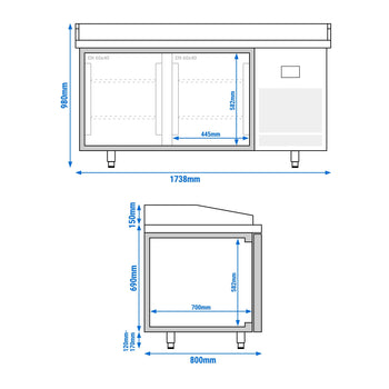 Stół chłodniczy do pizzy Premium PLUS - 1783x800 mm - z 2 drzwiami - Prime Gastro