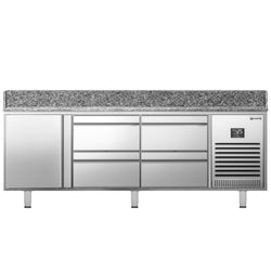 Stół chłodniczy do pizzy PREMIUM PLUS - 1980x700mm - z blatem granitowym - 1‑drzwiowy, 4 szuflady