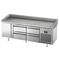 Stół chłodniczy do pizzy PREMIUM PLUS - 1980x700mm - z blatem granitowym - 1‑drzwiowy, 4 szuflady