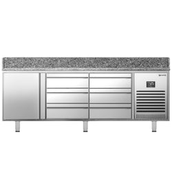 Stół chłodniczy do pizzy PREMIUM PLUS - 1980x700mm - z blatem granitowym - 1‑drzwiowy, 6 szuflad