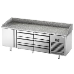 Stół chłodniczy do pizzy PREMIUM PLUS - 1980x700mm - z blatem granitowym - 1‑drzwiowy, 6 szuflad