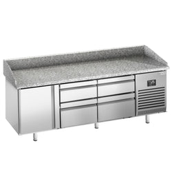 Stół chłodniczy do pizzy PREMIUM PLUS - 1980x700mm - z blatem granitowym - 1‑drzwiowy, 4 szuflady