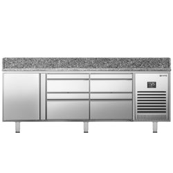 Stół chłodniczy do pizzy PREMIUM PLUS - 1980x700mm - z blatem granitowym - 1‑drzwiowy, 4 szuflady