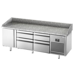 Stół chłodniczy do pizzy PREMIUM PLUS - 1980x700mm - z blatem granitowym - 1‑drzwiowy, 4 szuflady