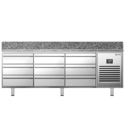 Stół chłodniczy do pizzy PREMIUM PLUS - 1980x700mm - z blatem granitowym - 9 szuflad