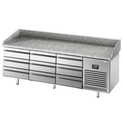 Stół chłodniczy do pizzy PREMIUM PLUS - 1980x700mm - z blatem granitowym - 9 szuflad