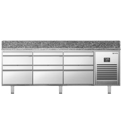 Stół chłodniczy do pizzy PREMIUM PLUS - 1980x700mm - z blatem granitowym - 6 szuflad