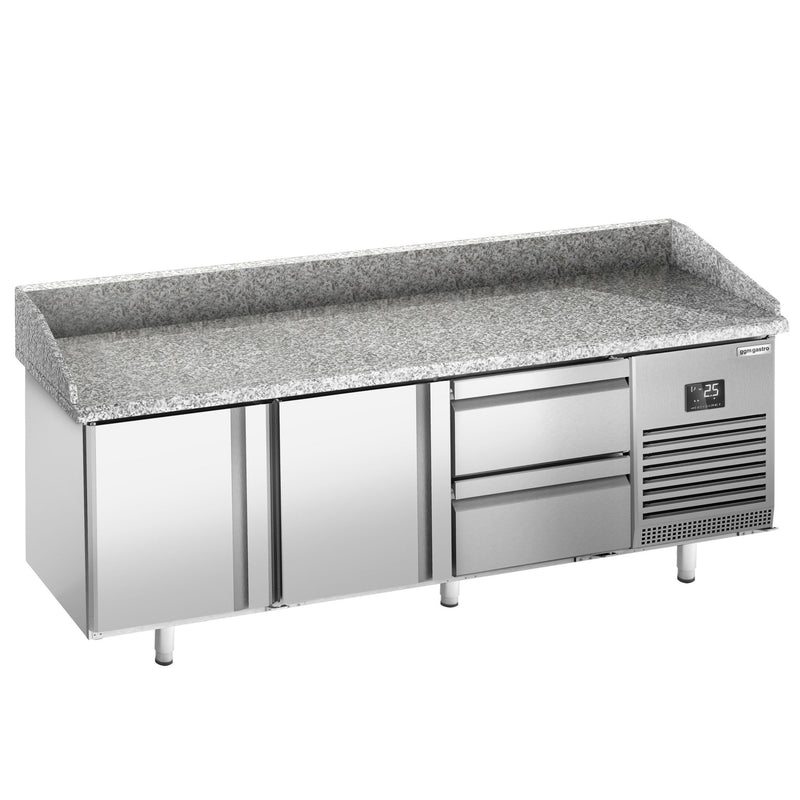 Stół chłodniczy do pizzy PREMIUM PLUS - 1980x700mm - z blatem granitowym - 2‑drzwiowy, 2 szuflady