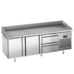 Stół chłodniczy do pizzy PREMIUM PLUS - 1980x700mm - z blatem granitowym - 2‑drzwiowy, 2 szuflady
