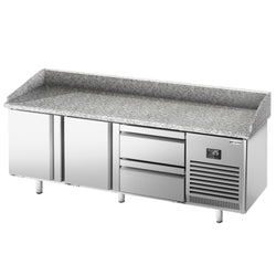 Stół chłodniczy do pizzy PREMIUM PLUS - 1980x700mm - z blatem granitowym - 2‑drzwiowy, 2 szuflady