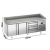Stół chłodniczy do pizzy PREMIUM PLUS - 1980x1139mm - z blatem granitowym - 2‑drzwiowy, 3 szuflady