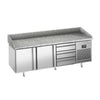 Stół chłodniczy do pizzy PREMIUM PLUS - 1980x1139mm - z blatem granitowym - 2‑drzwiowy, 3 szuflady