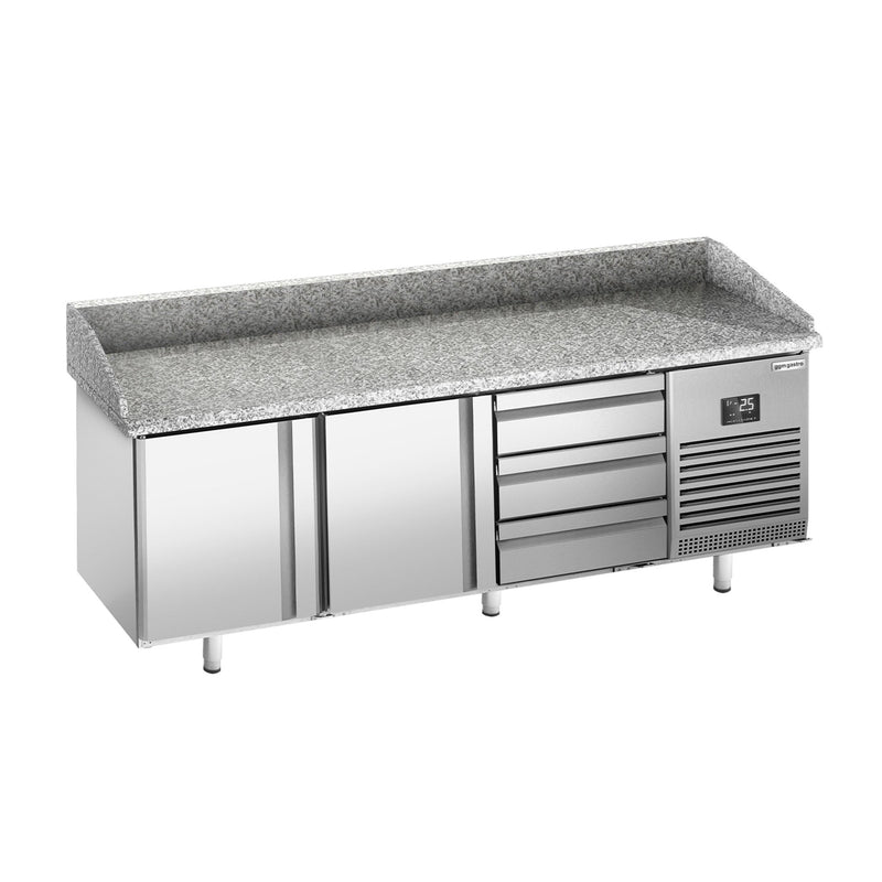 Stół chłodniczy do pizzy PREMIUM PLUS - 1980x1139mm - z blatem granitowym - 2‑drzwiowy, 3 szuflady