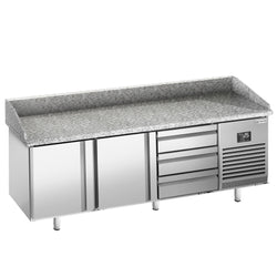 Stół chłodniczy do pizzy PREMIUM PLUS - 1980x1139mm - z blatem granitowym - 2‑drzwiowy, 3 szuflady