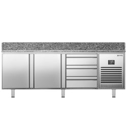 Stół chłodniczy do pizzy PREMIUM PLUS - 1980x1139mm - z blatem granitowym - 2‑drzwiowy, 3 szuflady