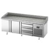 Stół chłodniczy do pizzy PREMIUM PLUS - 1980x1139mm - z blatem granitowym - 2‑drzwiowy, 3 szuflady