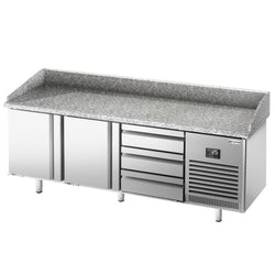 Stół chłodniczy do pizzy PREMIUM PLUS - 1980x1139mm - z blatem granitowym - 2‑drzwiowy, 3 szuflady