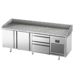 Stół chłodniczy do pizzy PREMIUM PLUS - 1980x700mm - z blatem granitowym - 2‑drzwiowy, 2 szuflady