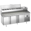 Commercial Pizza Prep Counter - Granite Top PREMIUM PLUS - 1980x700mm - with 3 doors - incl. refrigerated topping unit - 9x GN 1/4
