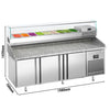 Commercial Pizza Prep Counter - Granite Top PREMIUM PLUS - 1980x700mm - with 3 doors - incl. refrigerated topping unit with glass sneeze guard - 9x GN 1/4