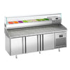 Commercial Pizza Prep Counter - Granite Top PREMIUM PLUS - 1980x700mm - with 3 doors - incl. refrigerated topping unit with glass sneeze guard - 9x GN 1/4