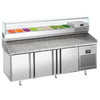 Commercial Pizza Prep Counter - Granite Top PREMIUM PLUS - 1980x700mm - with 3 doors - incl. refrigerated topping unit with glass sneeze guard - 9x GN 1/4