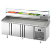 Commercial Pizza Prep Counter - Granite Top PREMIUM PLUS - 1980x700mm - with 3 doors - incl. refrigerated topping unit with glass sneeze guard - 9x GN 1/4