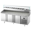 Commercial Pizza Prep Counter - Granite Top PREMIUM PLUS - 1980x700mm - with 3 doors - incl. refrigerated topping unit with glass sneeze guard - 9x GN 1/4