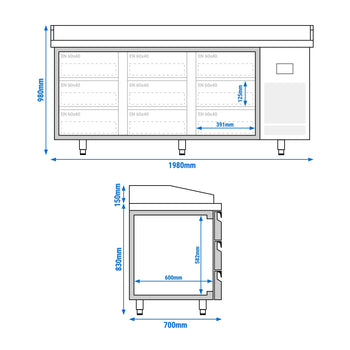 Stół chłodniczy do pizzy PREMIUM PLUS - 1980x700mm - z 9 szufladami - Prime Gastro