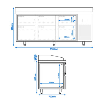 Stół chłodniczy do pizzy PREMIUM PLUS - 1980x700mm - z 6 szufladami - Prime Gastro