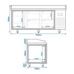 Stół chłodniczy do pizzy PREMIUM PLUS - 1980x700 mm - z 1 drzwiami & 4 szufladami