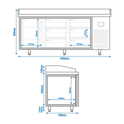 Stół chłodniczy do pizzy PREMIUM PLUS - 1980x700 mm - z 1 drzwiami & 6 szufladami